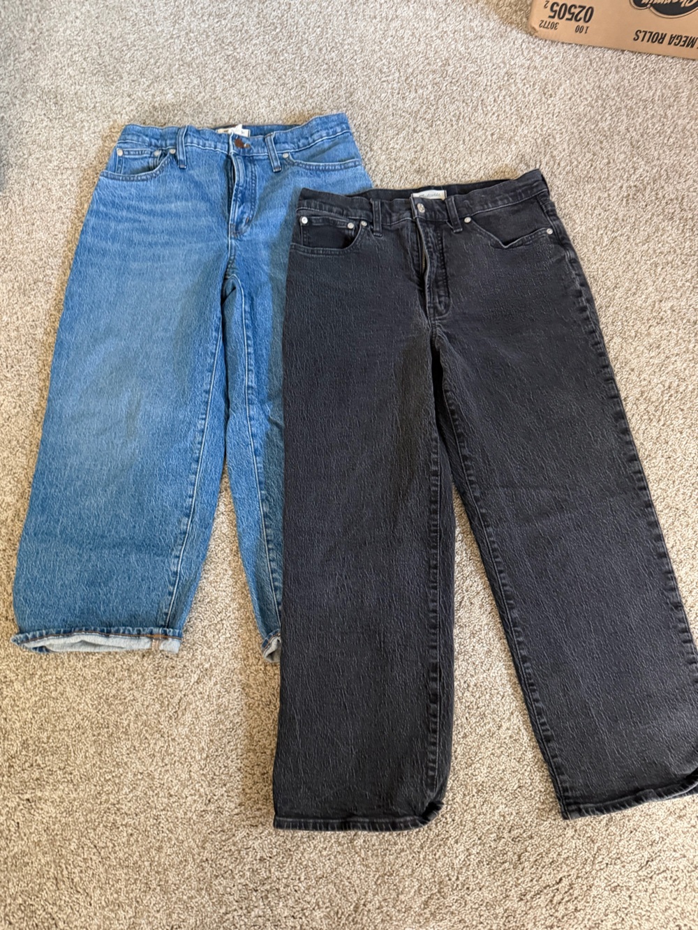 Madewell Lot of 2 The Perfect Vintage Wide Leg Jeans. Blue-crop. Black-full 30P